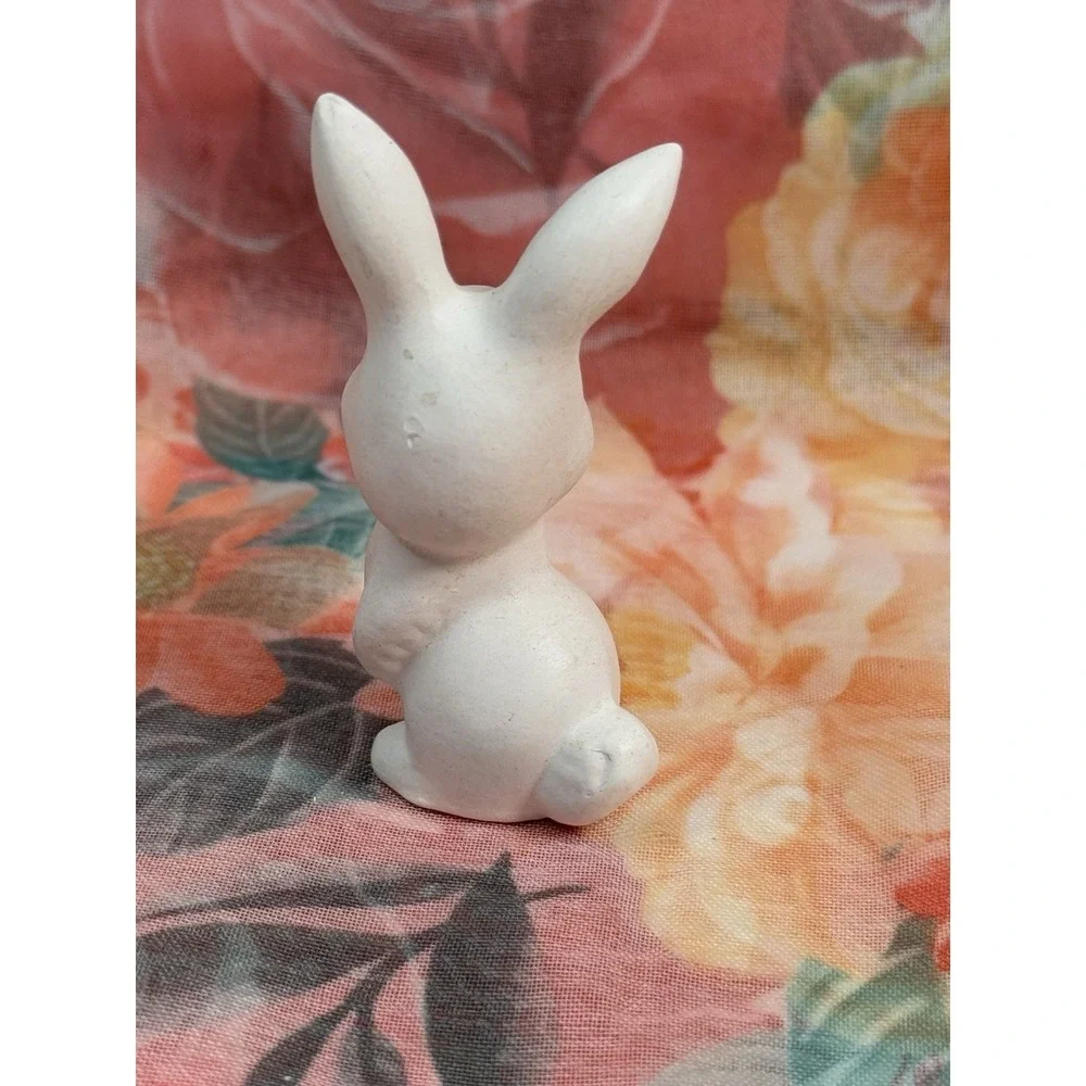 Vintage Ceramic White Bunny Rabbit Figurine Blue Eyes Mini 2.5